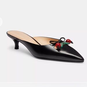 Coach black leather kitten heel mule